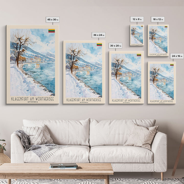 Klagenfurt Austria Alpine Cityscape, Framed Canvas Print, Travel Poster, Wall Art, Home Office Decor, Austrian Urban Artwork, Landscape Painting