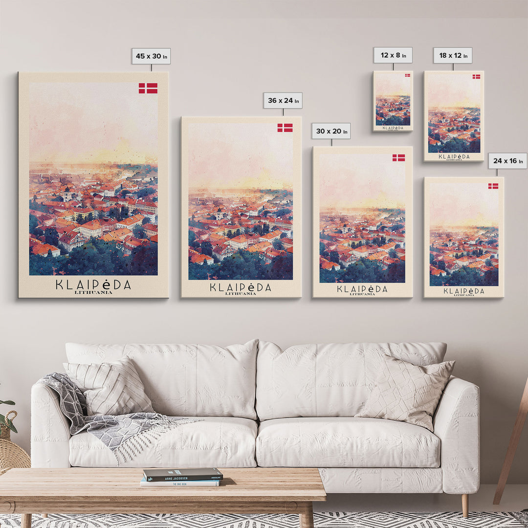 Klaipeda Lithuania Port City View, Framed Canvas Print, Travel Poster, Wall Art, Bedroom Decoration, Coastal Urban Scene, Nautical Artwork