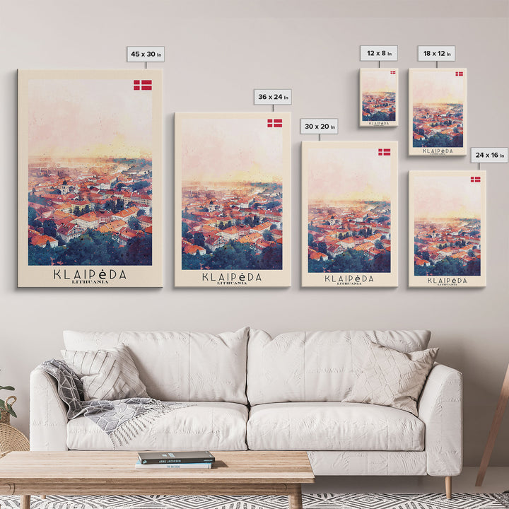 Klaipeda Lithuania Port City View, Framed Canvas Print, Travel Poster, Wall Art, Bedroom Decoration, Coastal Urban Scene, Nautical Artwork