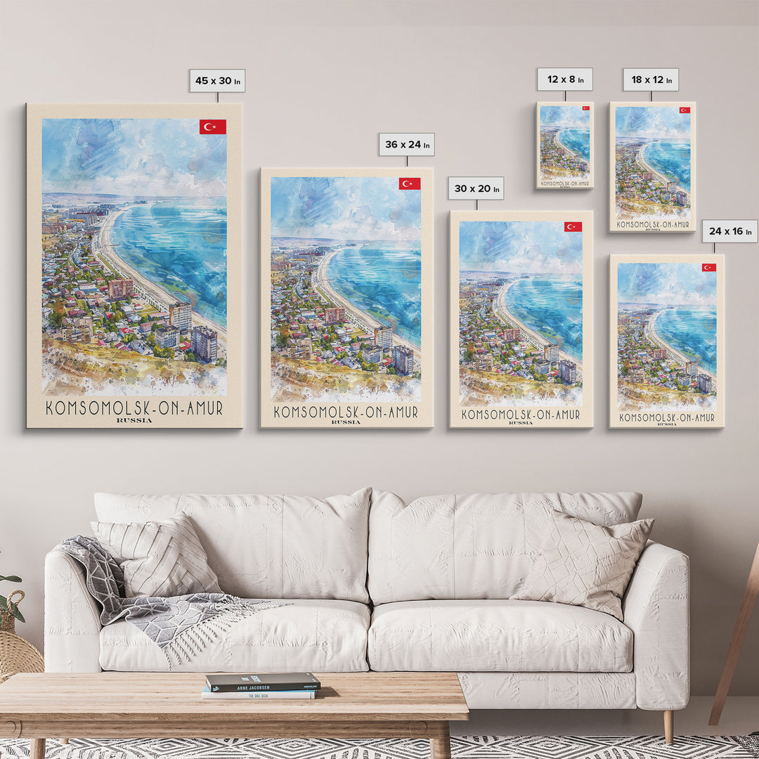 Komsomolsk-on-Amur Russia Industrial Cityscape, Framed Canvas Print, Travel Poster, Wall Art, Study Room Decor, Russian Urban Artwork, Industrial Scene