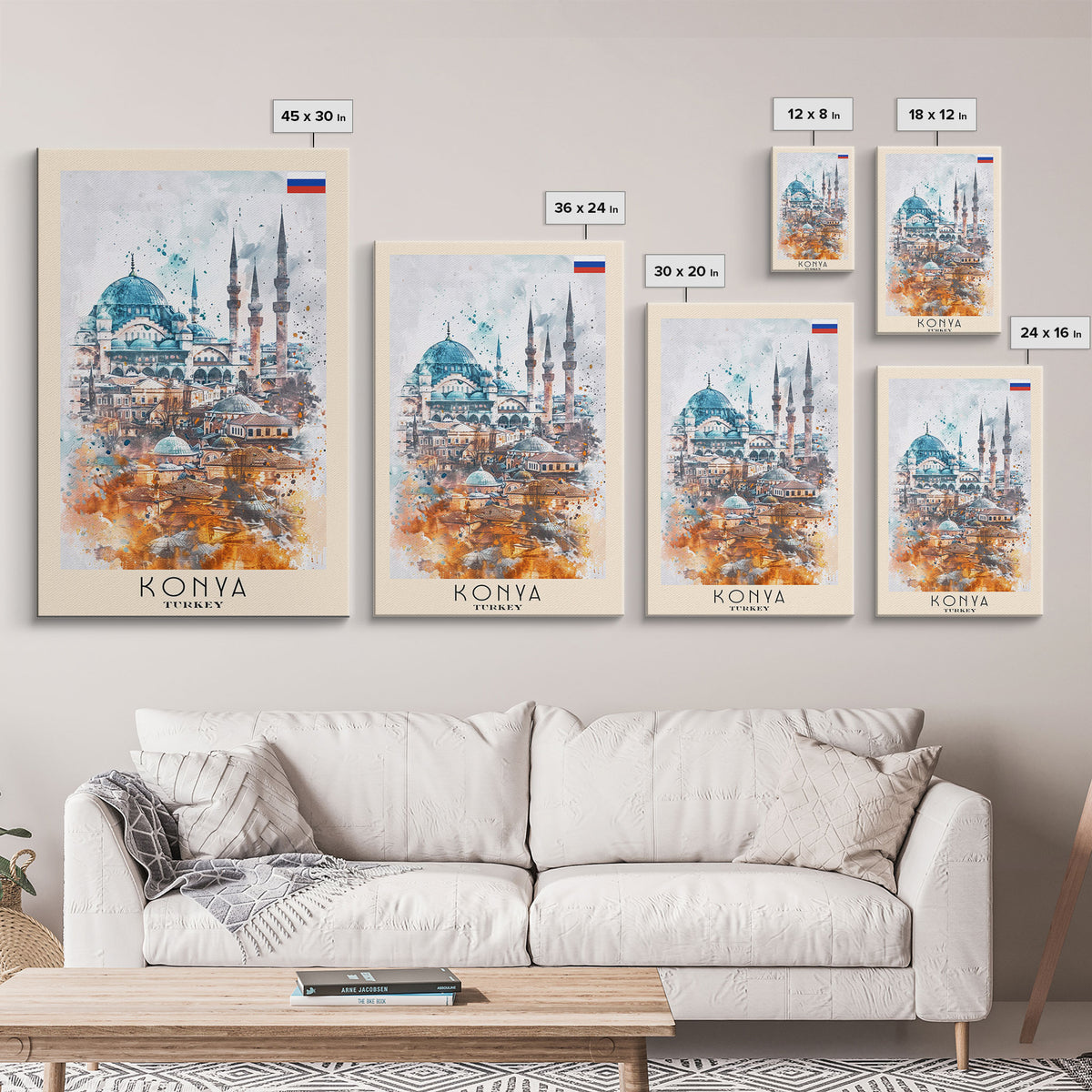 Konya Turkey Historic Cityscape, Framed Canvas Print, Travel Poster, Wall Art, Living Room Decoration, Turkish Heritage Artwork, Historical City Scene