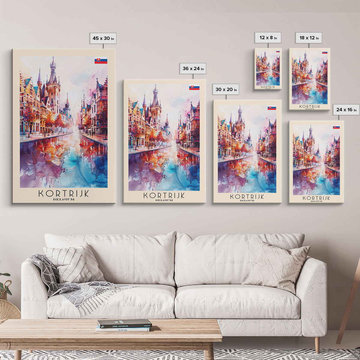 Kortrijk Belgium Charming Cityscape, Framed Canvas Print, Travel Poster, Wall Art, Nursery Decor, Belgian Urban Scene, Charming City Artwork