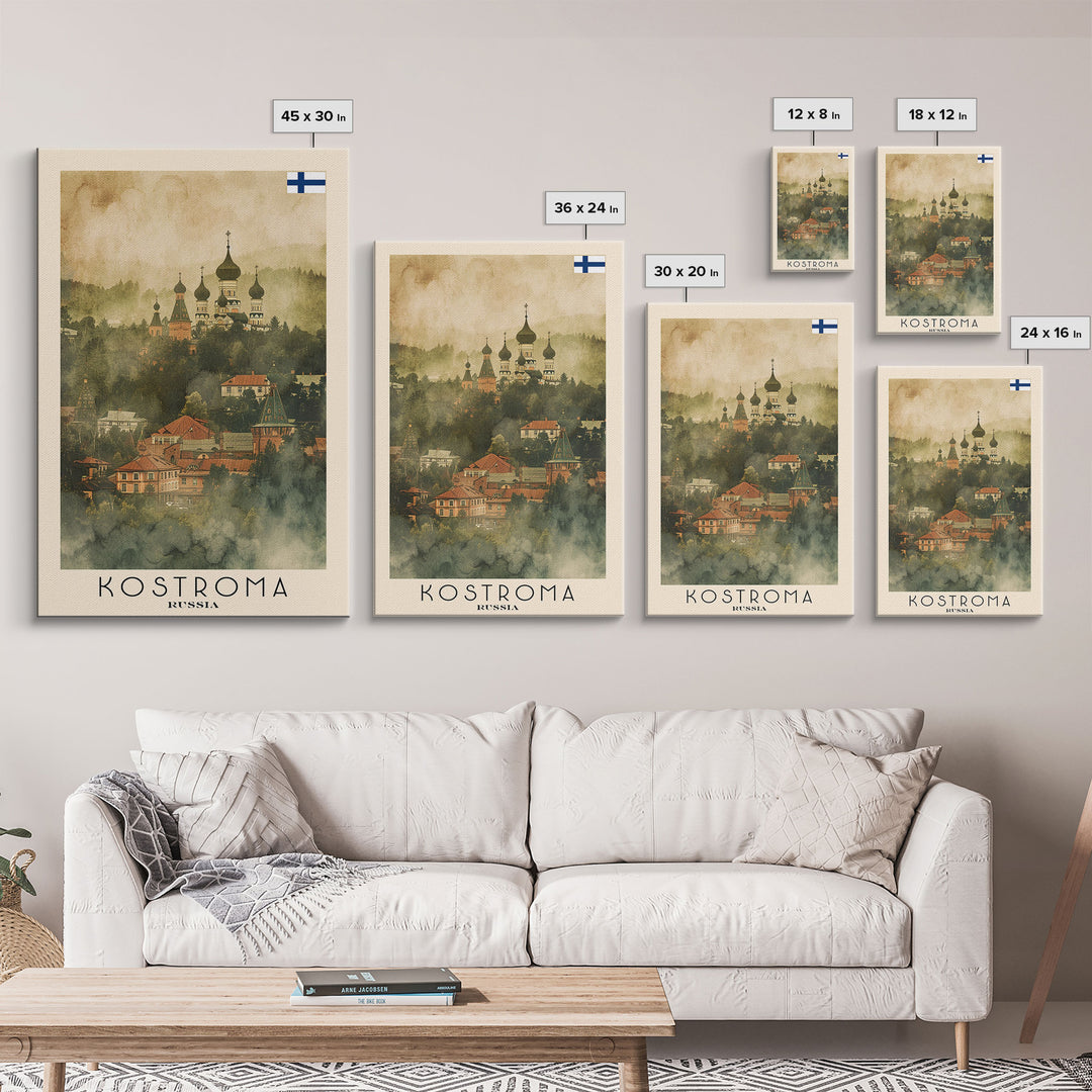 Kostroma Russia Winter Cityscape, Framed Canvas Print, Travel Poster, Wall Art, Entryway Decor, Russian Winter Landscape, Snowy Urban Scene