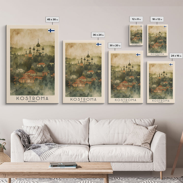 Kostroma Russia Winter Cityscape, Framed Canvas Print, Travel Poster, Wall Art, Entryway Decor, Russian Winter Landscape, Snowy Urban Scene