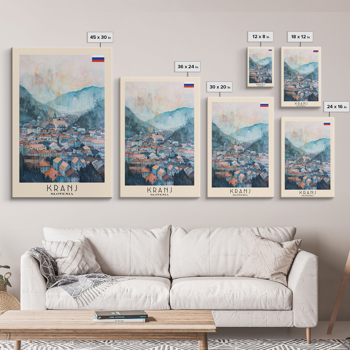 Kranj Slovenia Travel Poster Framed Canvas Print, Watercolor Painting, Scenic Wall Art, Living Room Decor, Artistic Travel Print, Vacation Souvenir