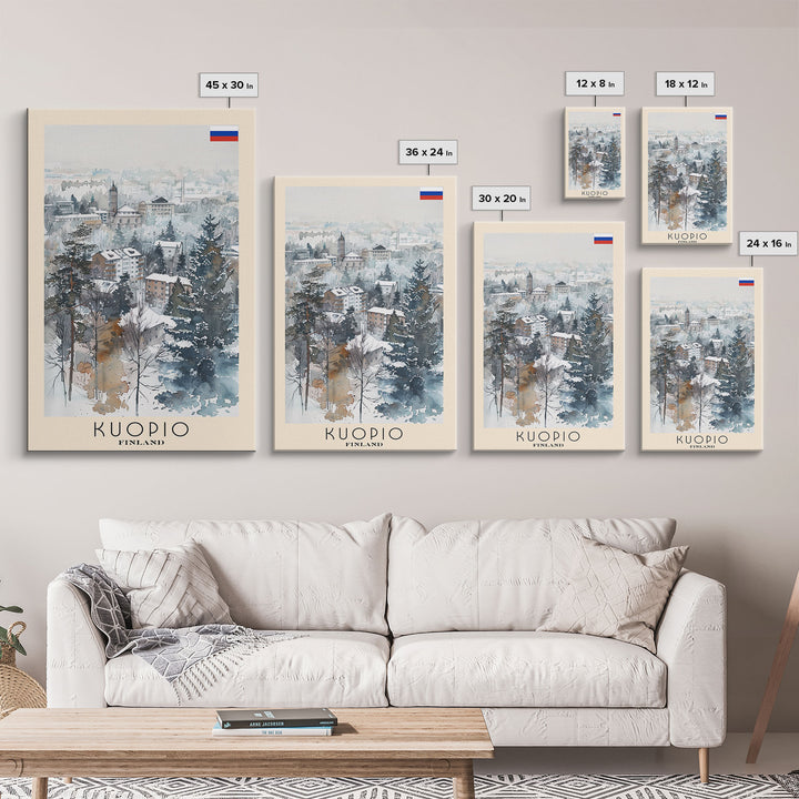 Kuopio Finland Travel Poster Framed Canvas Print, Scenic Landscape, Watercolor Painting, Home Decoration, Travel Print, Artistic Gift