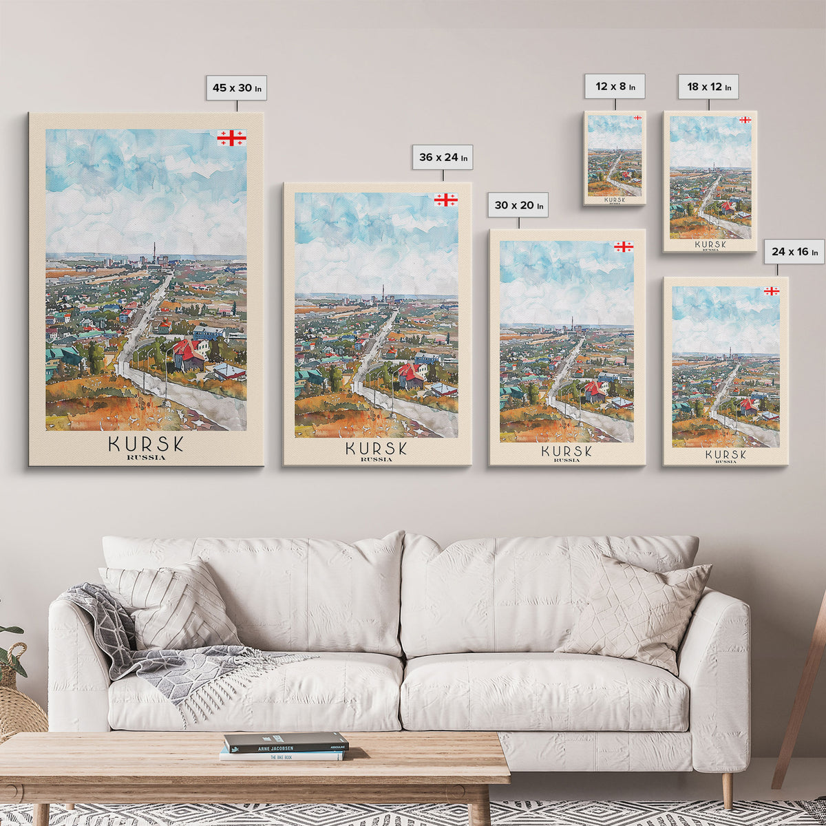 Kursk Russia Travel Poster Framed Canvas Print, Watercolor Cityscape, Wall Art, Home Decor, Travel Print, Original Painting, Artistic Gift