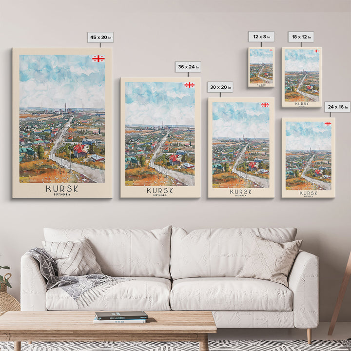 Kursk Russia Travel Poster Framed Canvas Print, Watercolor Cityscape, Wall Art, Home Decor, Travel Print, Original Painting, Artistic Gift