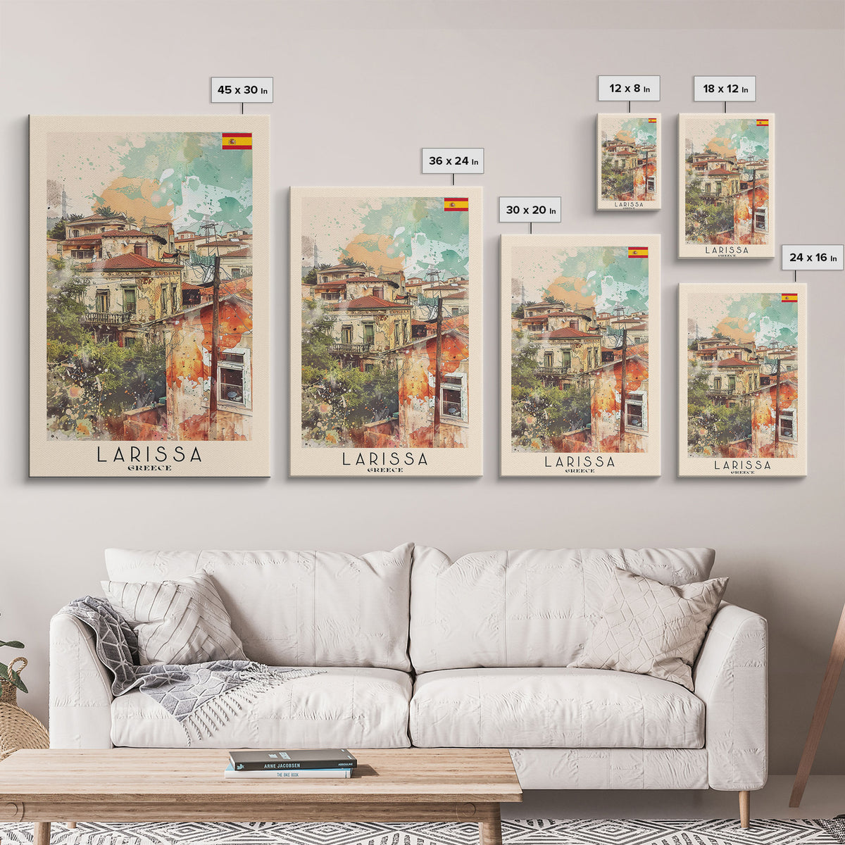 Larissa Greece Travel Poster Framed Canvas Print, Urban Landscape, Watercolor Art, Wall Decor, Home Decoration, Travel Print, Original Art