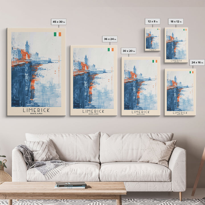 Limerick Ireland Travel Poster Framed Canvas Print, Scenic Landscape, Watercolor Art, Wall Decoration, Home Decor, Travel Print, Original Painting