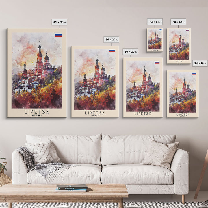 Lipetsk Russia Travel Poster Framed Canvas Print, Urban Landscape, Watercolor Art, Wall Decoration, Home Decor, Travel Print, Original Art