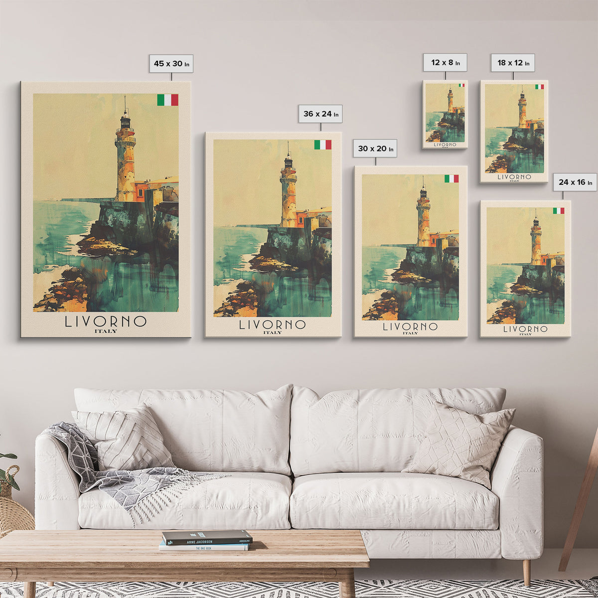 Livorno Italy Travel Poster Framed Canvas Print, Coastal Landscape, Watercolor Painting, Wall Art, Home Decor, Travel Print, Artistic Gift