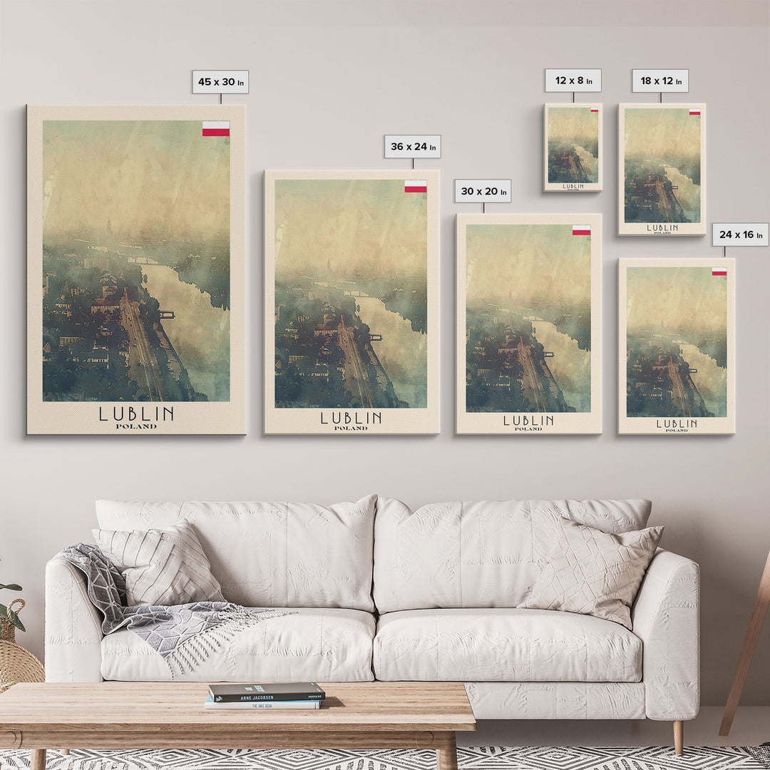 Lublin Poland Travel Poster Framed Canvas Print, Historic Cityscape, Watercolor Painting, Wall Art, Home Decor, Travel Print, Artistic Gift