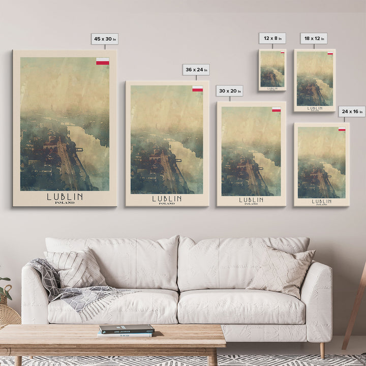 Lublin Poland Travel Poster Framed Canvas Print, Historic Cityscape, Watercolor Painting, Wall Art, Home Decor, Travel Print, Artistic Gift