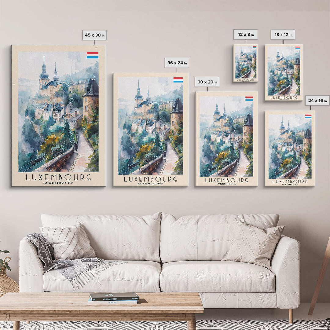 Luxembourg Luxembourg Travel Poster Framed Canvas Print, Historic Architecture, Watercolor Art, Home Wall Decor, Travel Print, Artistic Piece