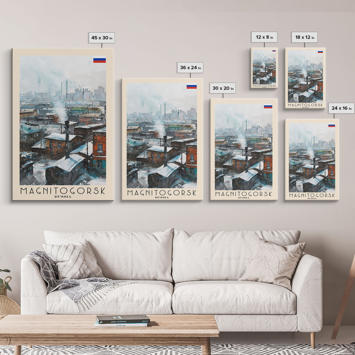 Magnitogorsk Russia Travel Poster Framed Canvas Print, Industrial Cityscape, Watercolor Painting, Wall Art, Home Decor, Travel Print, Original Piece