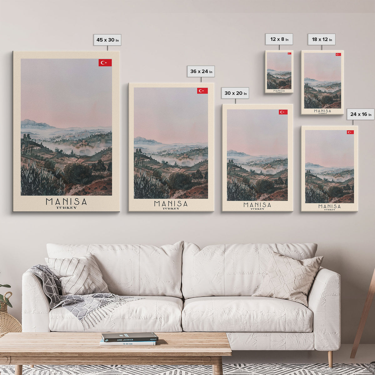 Manisa Turkey Travel Poster Framed Canvas Print, Scenic Landscape, Watercolor Art, Wall Decoration, Home Design, Travel Print, Unique Art