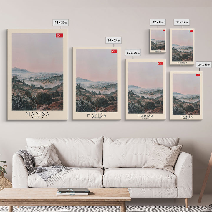 Manisa Turkey Travel Poster Framed Canvas Print, Scenic Landscape, Watercolor Art, Wall Decoration, Home Design, Travel Print, Unique Art
