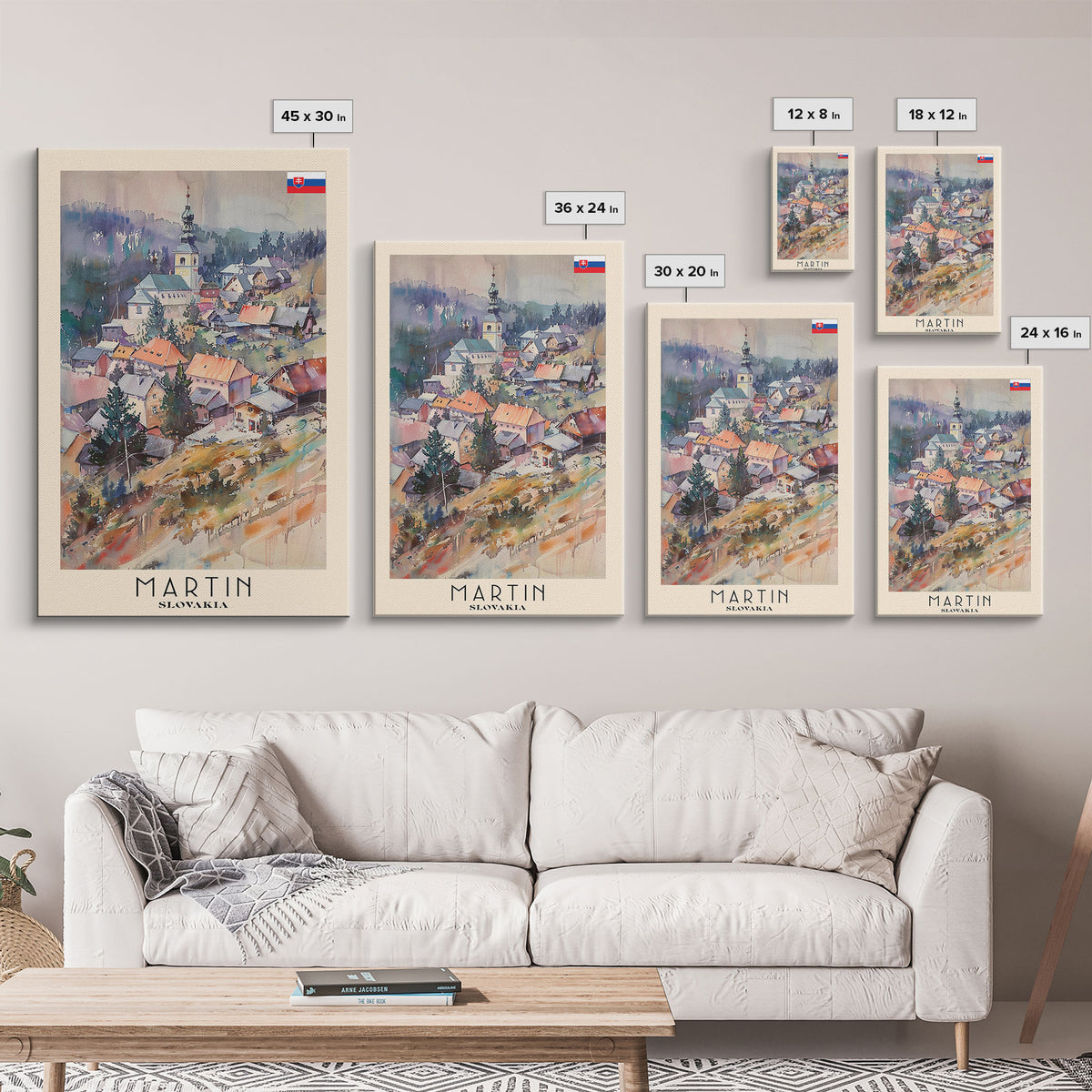Martin Slovakia Travel Poster Framed Canvas Print, Scenic Mountain Landscape, Watercolor Art, Wall Decor, Home Interior, Travel Print, Unique Artwork