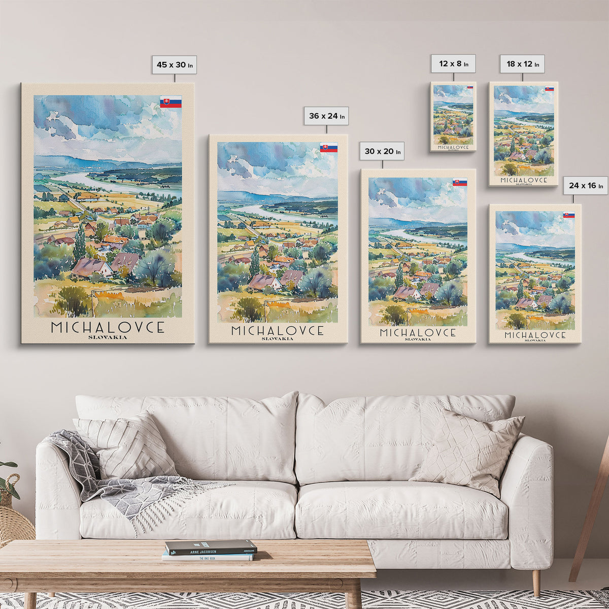 Michalovce Slovakia Travel Poster Framed Canvas Print, Scenic Landscape, Watercolor Painting, Wall Art, Home Decor, Travel Print, Original Piece