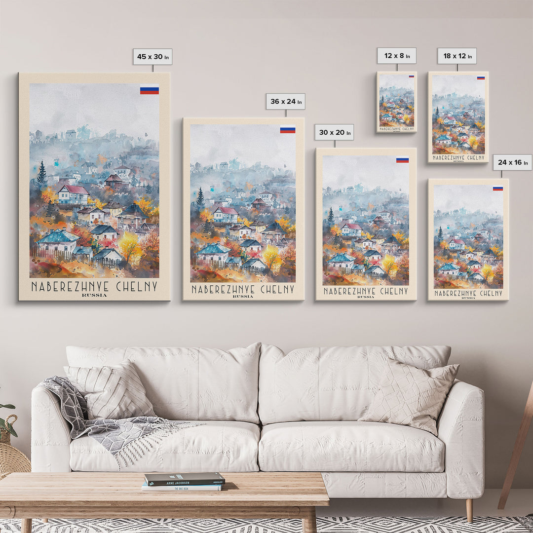 Naberezhnye Chelny Russia Framed Canvas Print, Boho Watercolor Painting, Scenic Wall Art, Travel Poster, Home Decor, Unique Art