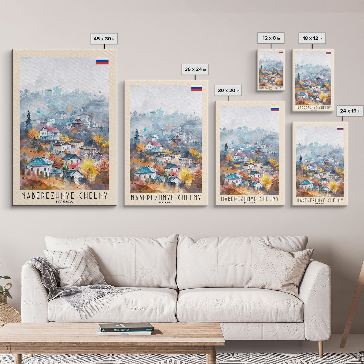 Naberezhnye Chelny Russia Framed Canvas Print, Boho Watercolor Painting, Scenic Wall Art, Travel Poster, Home Decor, Unique Art