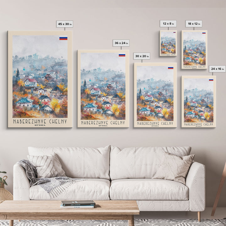 Naberezhnye Chelny Russia Framed Canvas Print, Boho Watercolor Painting, Scenic Wall Art, Travel Poster, Home Decor, Unique Art