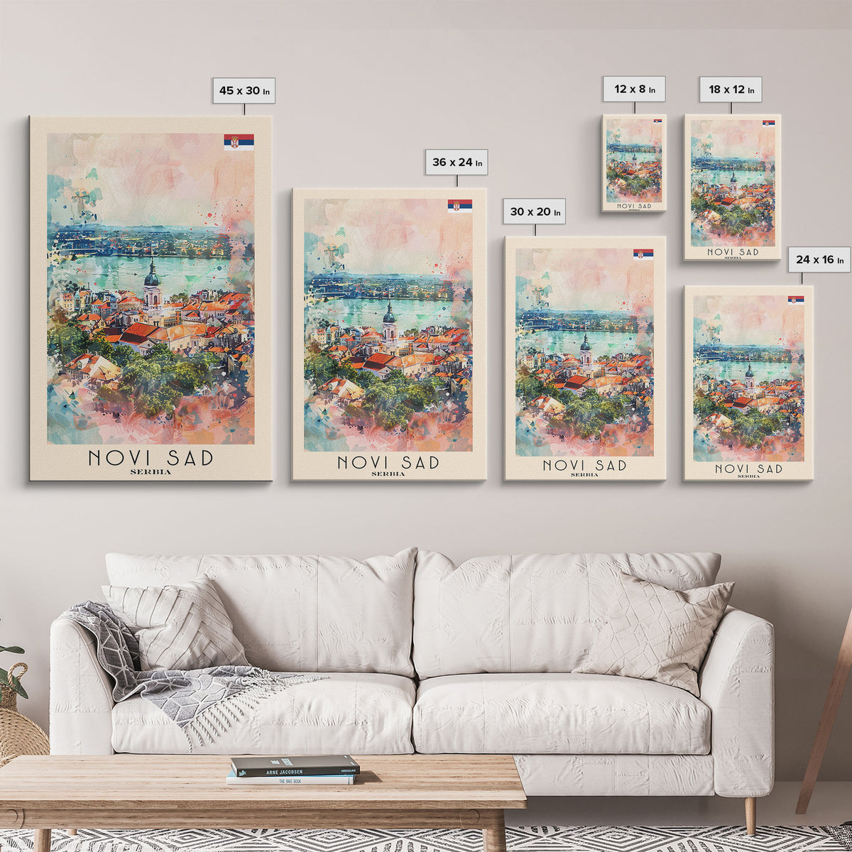 Novi Sad Serbia Travel Poster Framed Canvas Print, Watercolor Painting, Scenic Wall Art, Home Decor, Serbian Cityscape, Historic Art