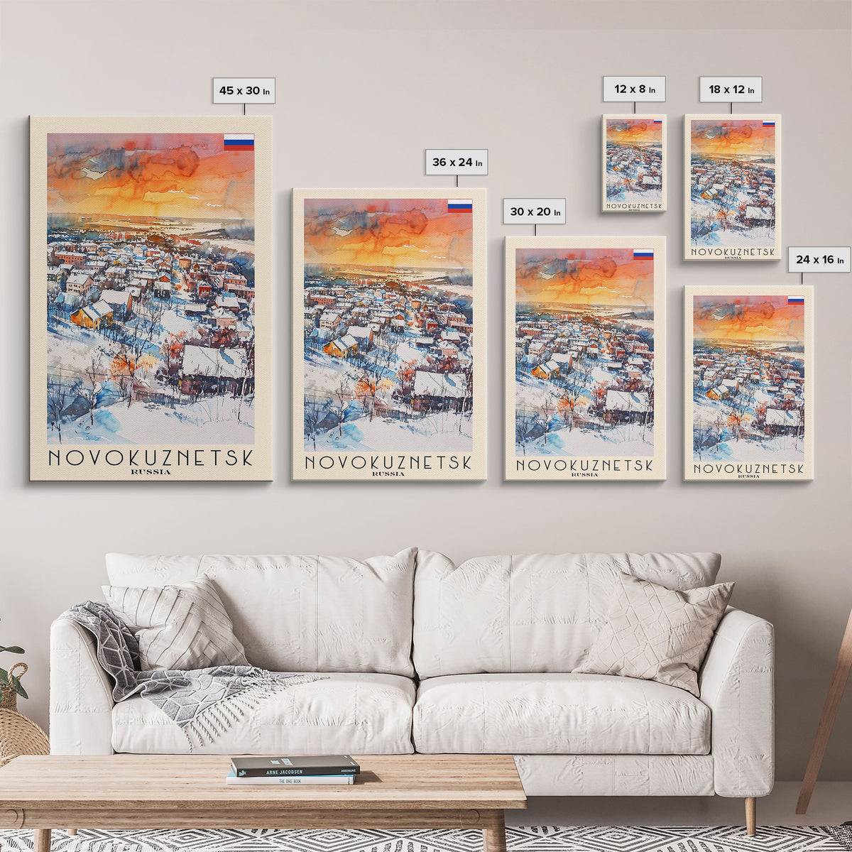 Novokuznetsk Russia Travel Poster Framed Canvas Print, Watercolor Painting, Scenic Wall Art, Home Decor, Russian Landscape, Urban Art