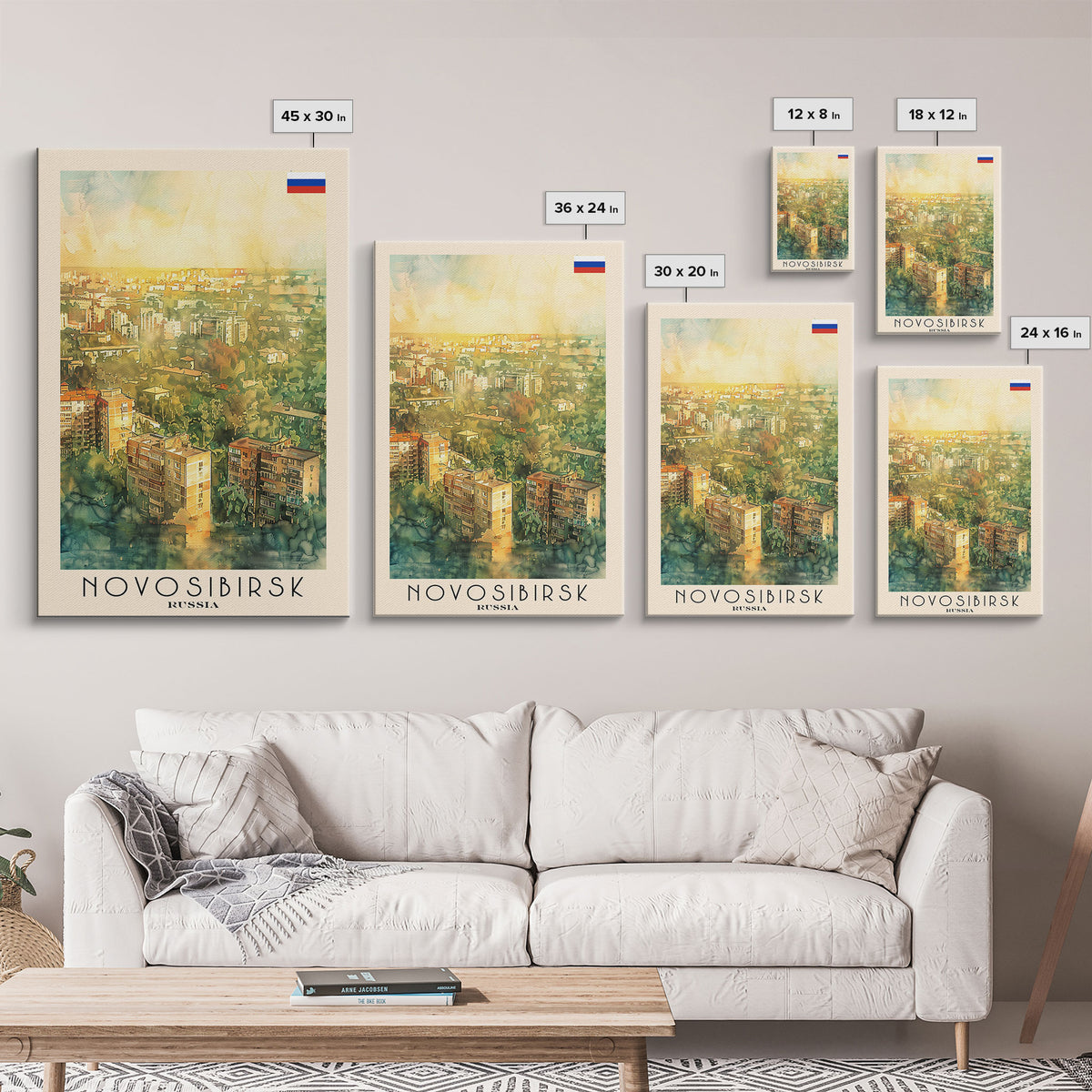 Novosibirsk Russia Travel Poster Framed Canvas Print, Watercolor Painting, Urban Wall Art, Home Decor, Russian Cityscape, Contemporary Art