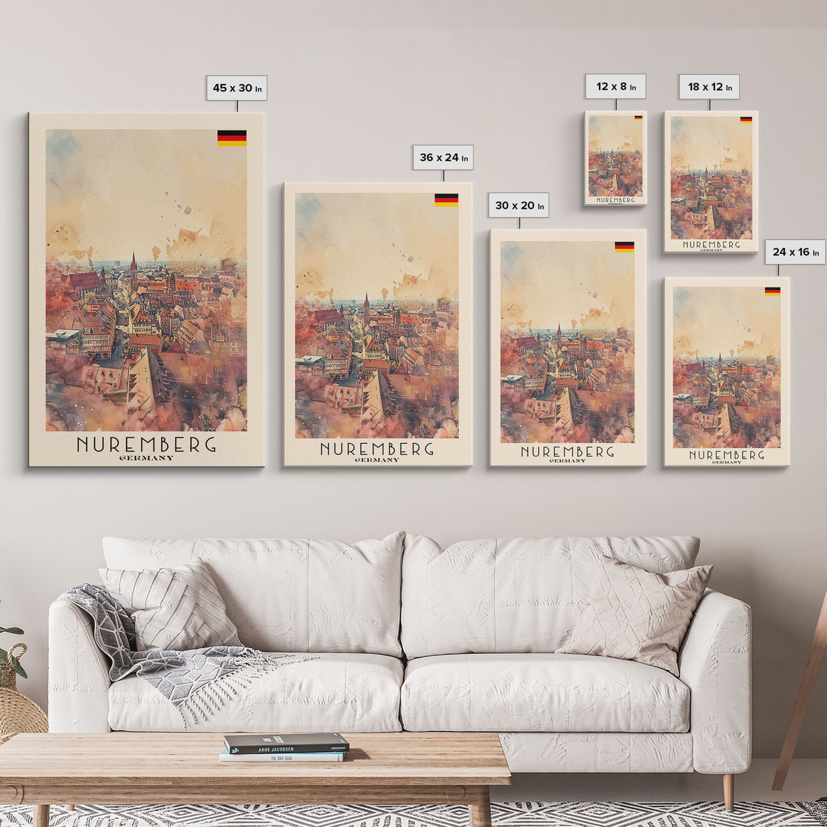 Nuremberg Germany Travel Poster Framed Canvas Print, Watercolor Painting, Historic Wall Art, Home Decor, German Architecture, Artistic Decor