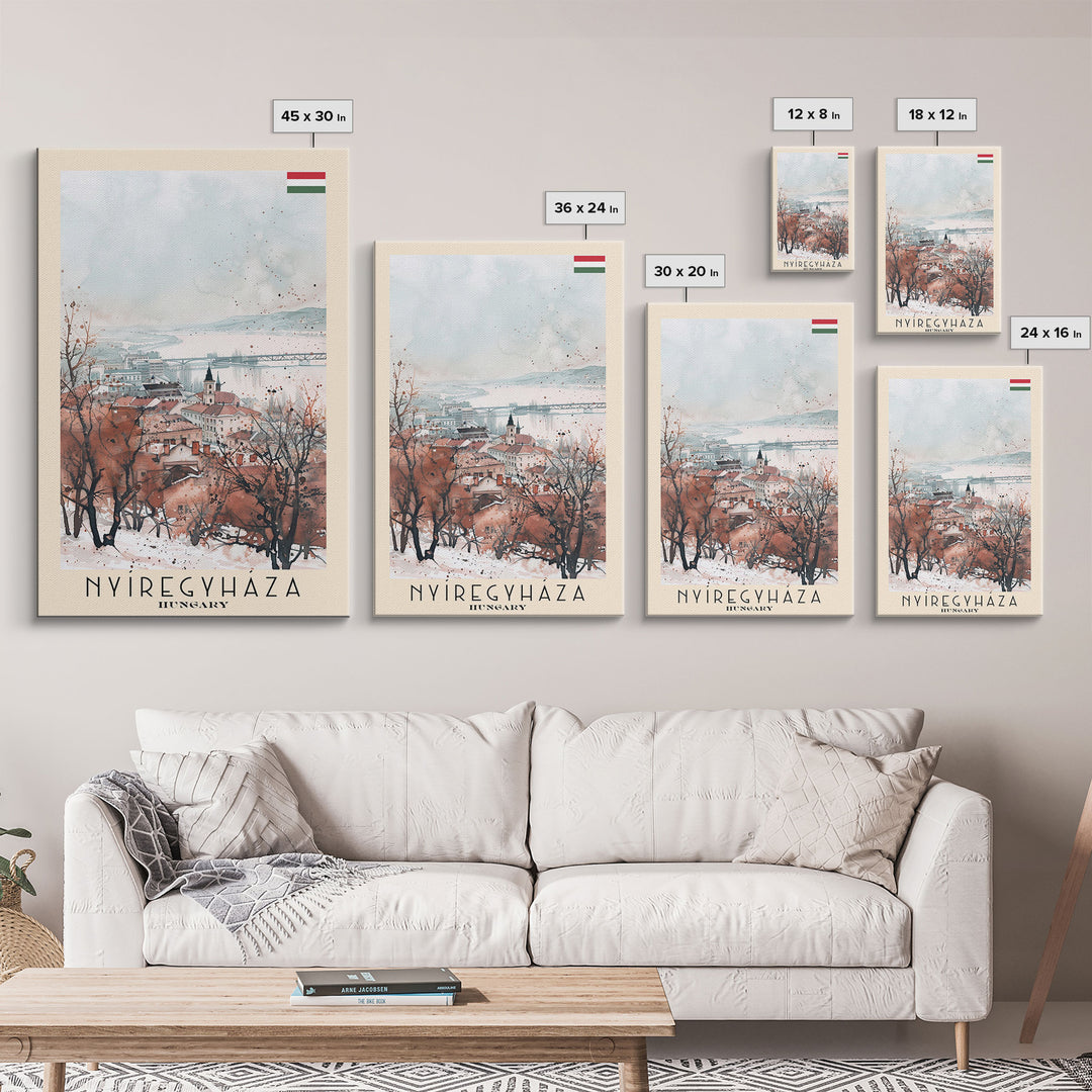 Nyiregyhaza Hungary Travel Poster Framed Canvas Print, Watercolor Painting, Scenic Wall Art, Home Decor, Hungarian Landscape, Rustic Art
