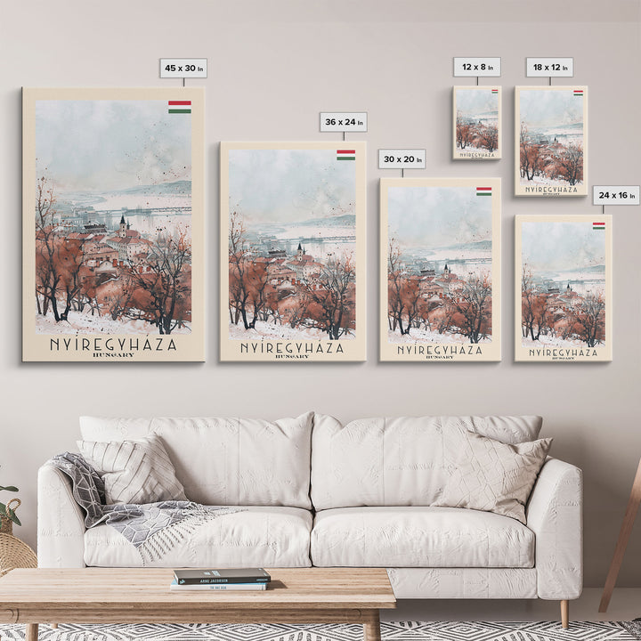 Nyiregyhaza Hungary Travel Poster Framed Canvas Print, Watercolor Painting, Scenic Wall Art, Home Decor, Hungarian Landscape, Rustic Art