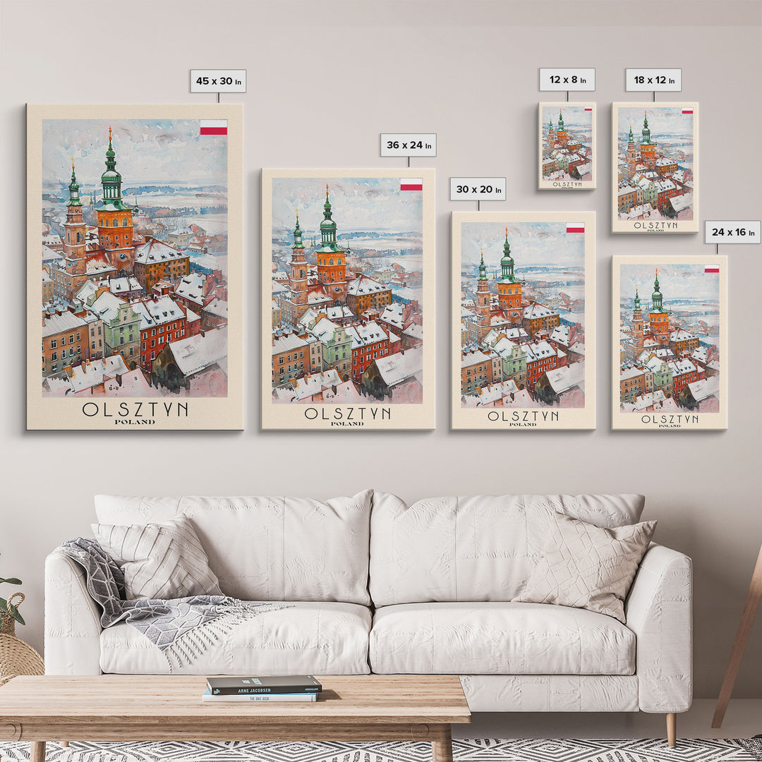 Olsztyn Poland Travel Poster Framed Canvas Print, Watercolor Painting, Scenic Wall Art, Home Decor, Polish Landscape, Classic Art