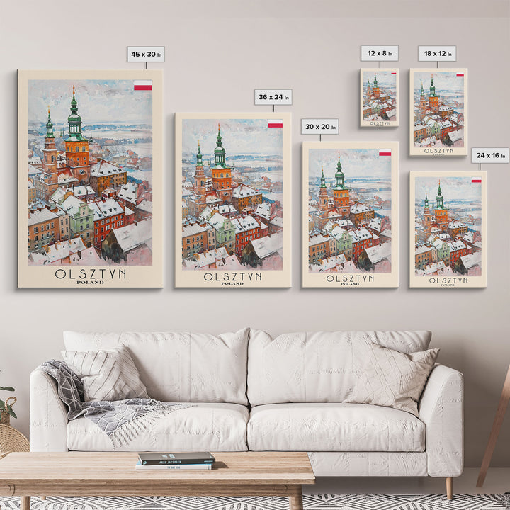 Olsztyn Poland Travel Poster Framed Canvas Print, Watercolor Painting, Scenic Wall Art, Home Decor, Polish Landscape, Classic Art