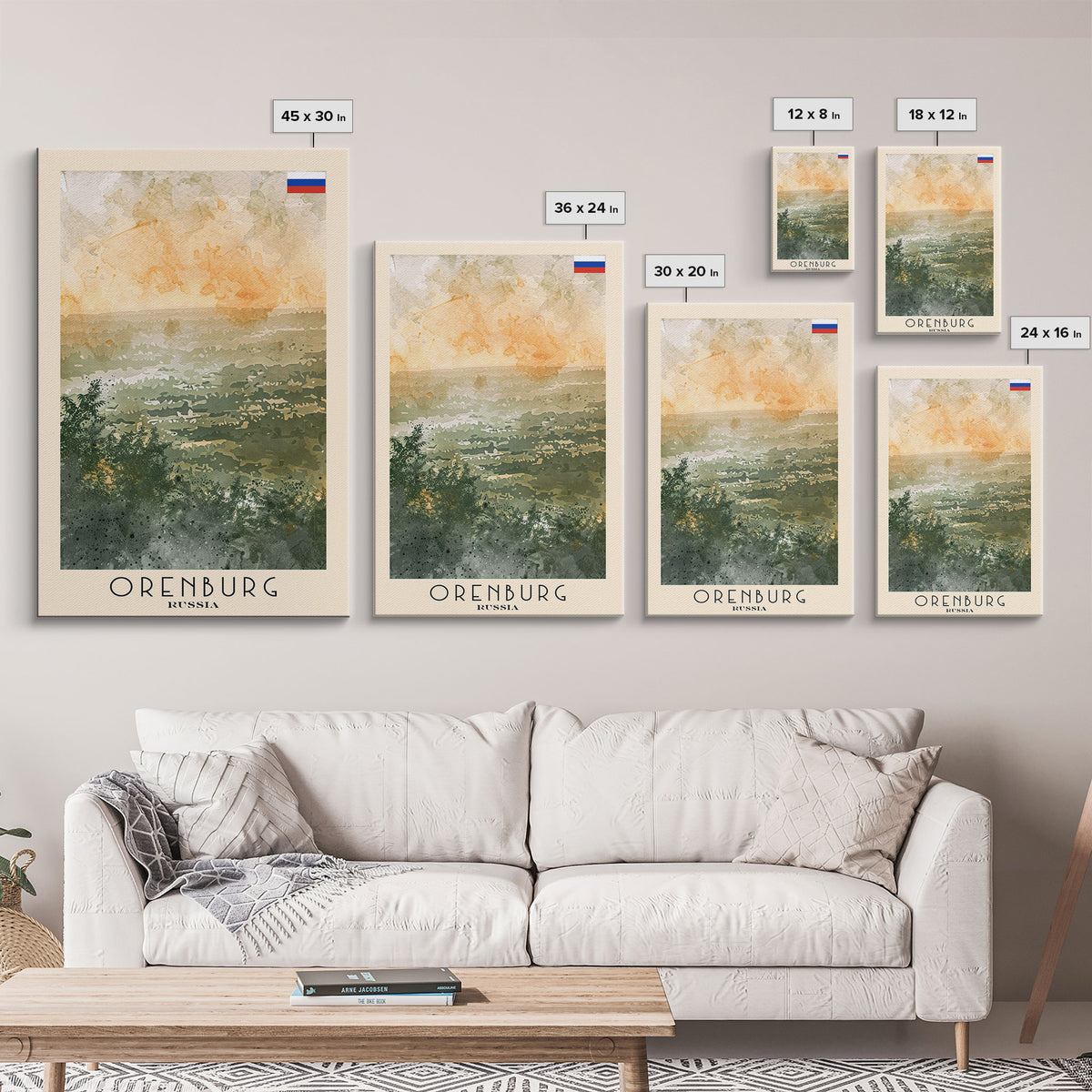 Orenburg Russia Travel Poster Framed Canvas Print, Watercolor Painting, Urban Wall Art, Home Decor, Russian Architecture, Contemporary Art