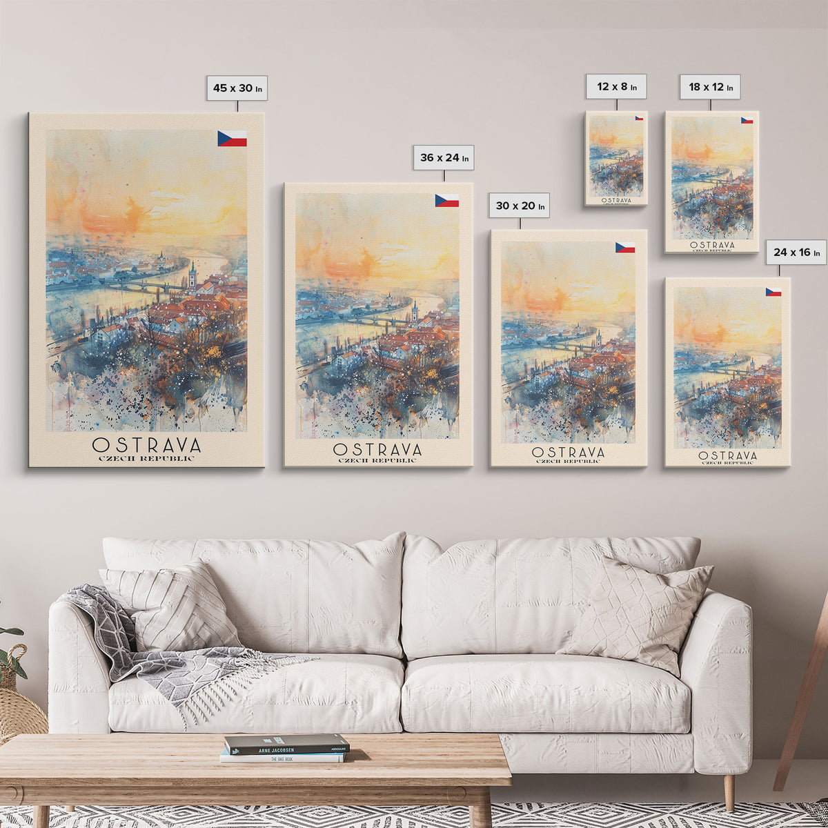 Ostrava Czech Travel Poster Framed Canvas Print, Watercolor Painting, Urban Wall Art, Home Decor, Czech Cityscape, Vintage Style