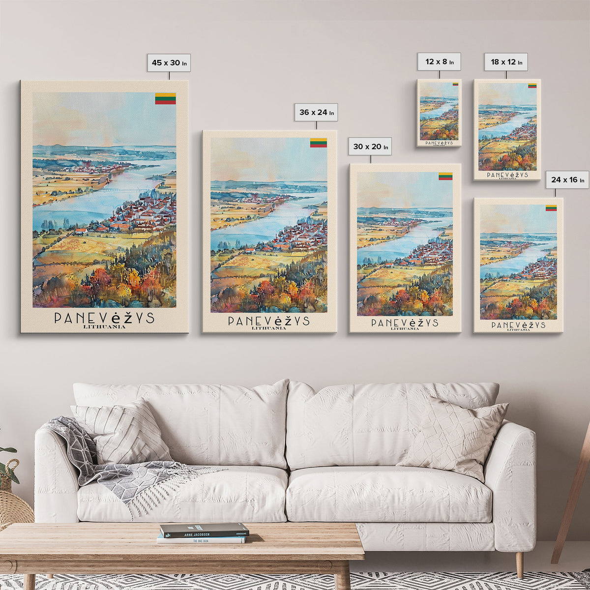 Panevys Lithuania Travel Poster Framed Canvas Print, Watercolor Painting, Scenic Wall Art, Home Decor, Lithuanian Cityscape, Artistic Decor