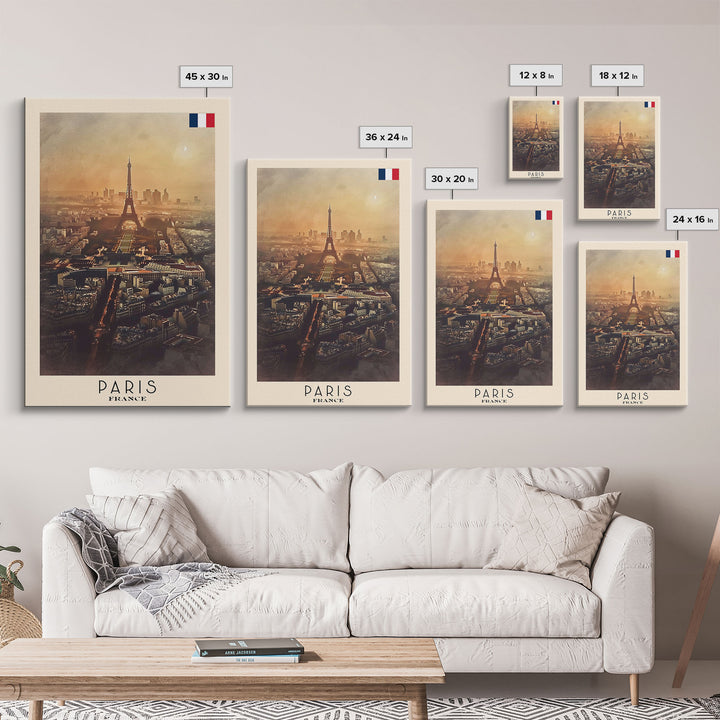 Paris France Travel Poster Framed Canvas Print, Watercolor Painting, Scenic Wall Art, Home Decor, French Cityscape, Classic Art