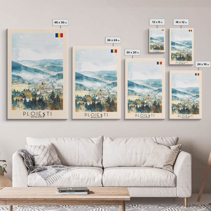 Ploiesti Romania Travel Poster Framed Canvas Print, Watercolor Painting, Scenic Wall Art, Home Decor, Romanian Landscape, Artistic Decor