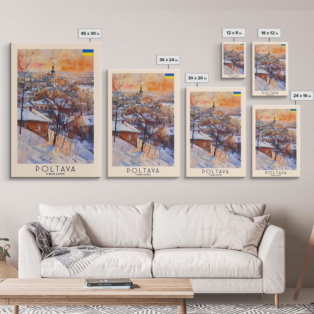 Poltava Ukraine Travel Poster Framed Canvas Print, Watercolor Painting, Scenic Wall Art, Home Decor, Ukrainian Landscape, Vibrant Art