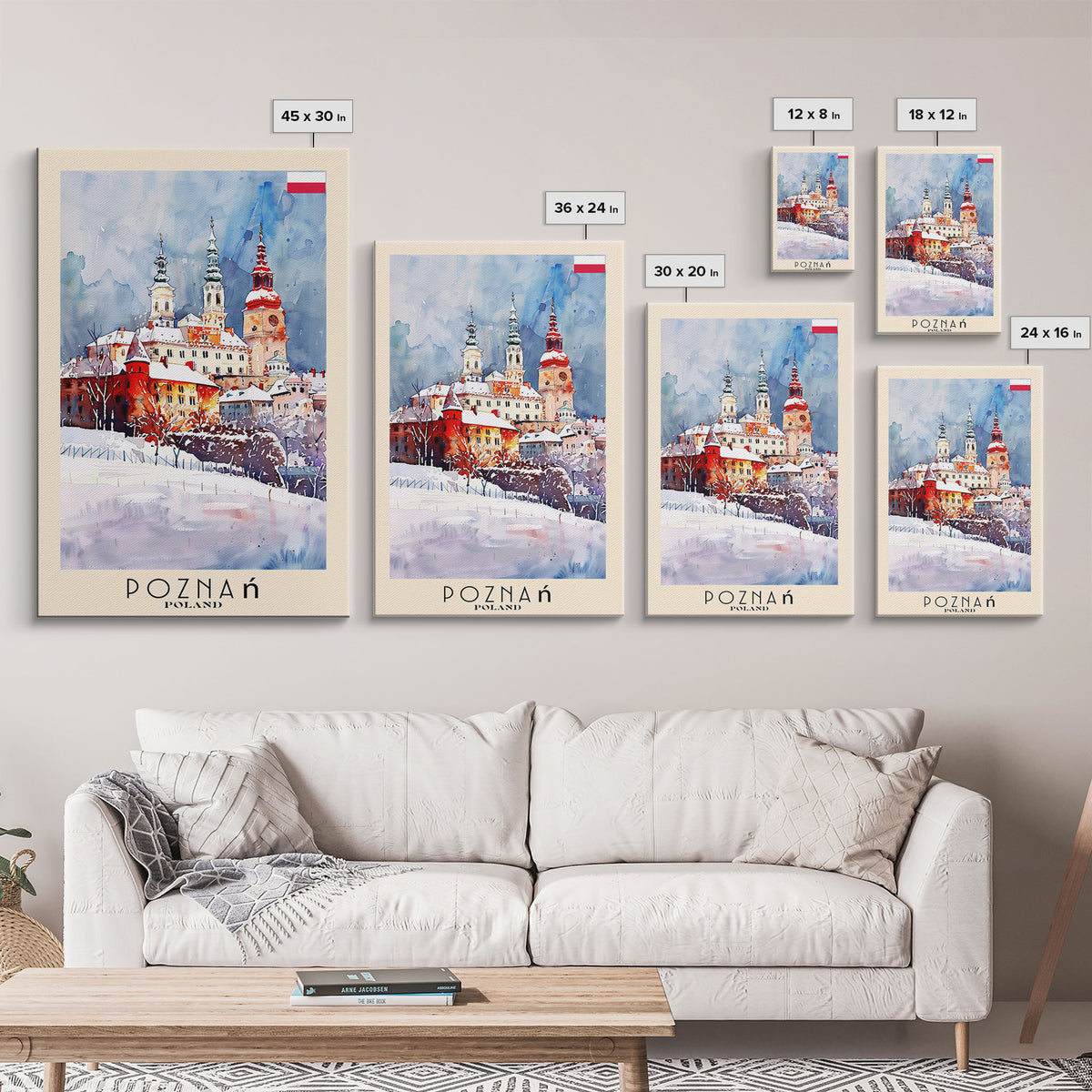 Poznan Poland Travel Poster Framed Canvas Print, Watercolor Painting, Scenic Wall Art, Home Decor, Polish Cityscape, Modern Art