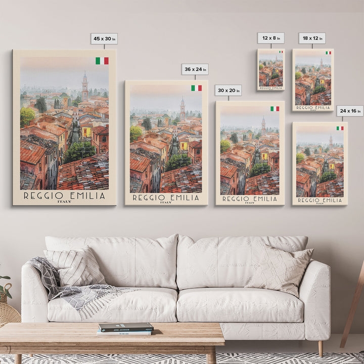 Reggio Emilia Italy Travel Poster Framed Canvas Print, Watercolor Painting, Scenic Wall Art, Home Decor, Italian Landscape, Artistic Art