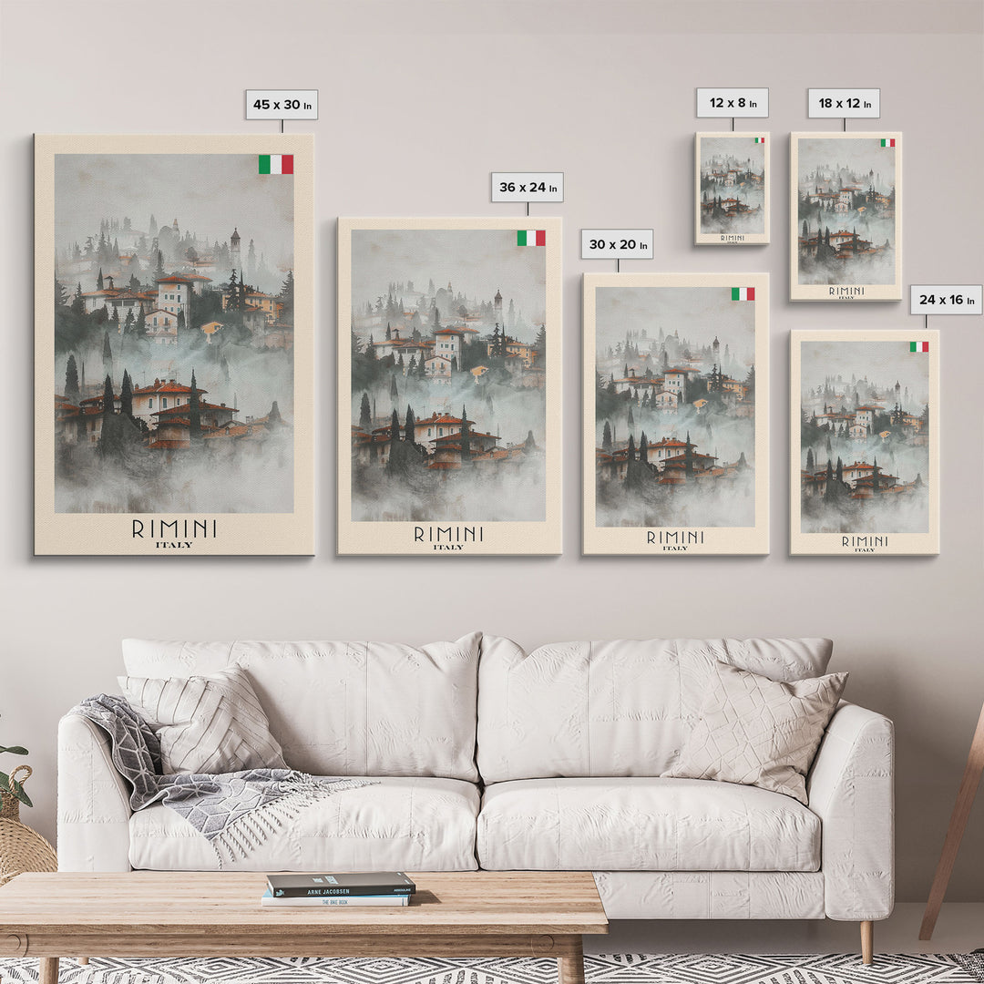 Rimini Italy Travel Poster Framed Canvas Print, Watercolor Painting, Coastal Wall Art, Home Decor, Italian Beach Scene, Vibrant Art