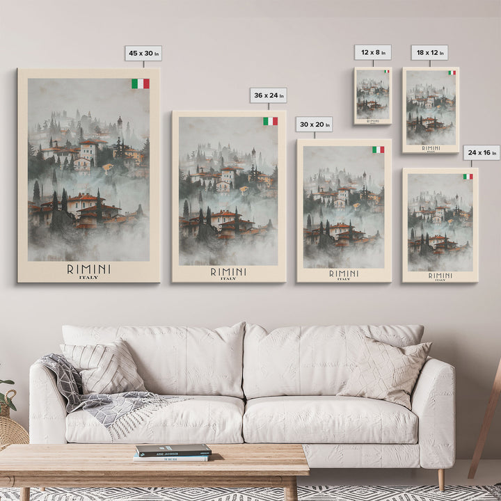 Rimini Italy Travel Poster Framed Canvas Print, Watercolor Painting, Coastal Wall Art, Home Decor, Italian Beach Scene, Vibrant Art