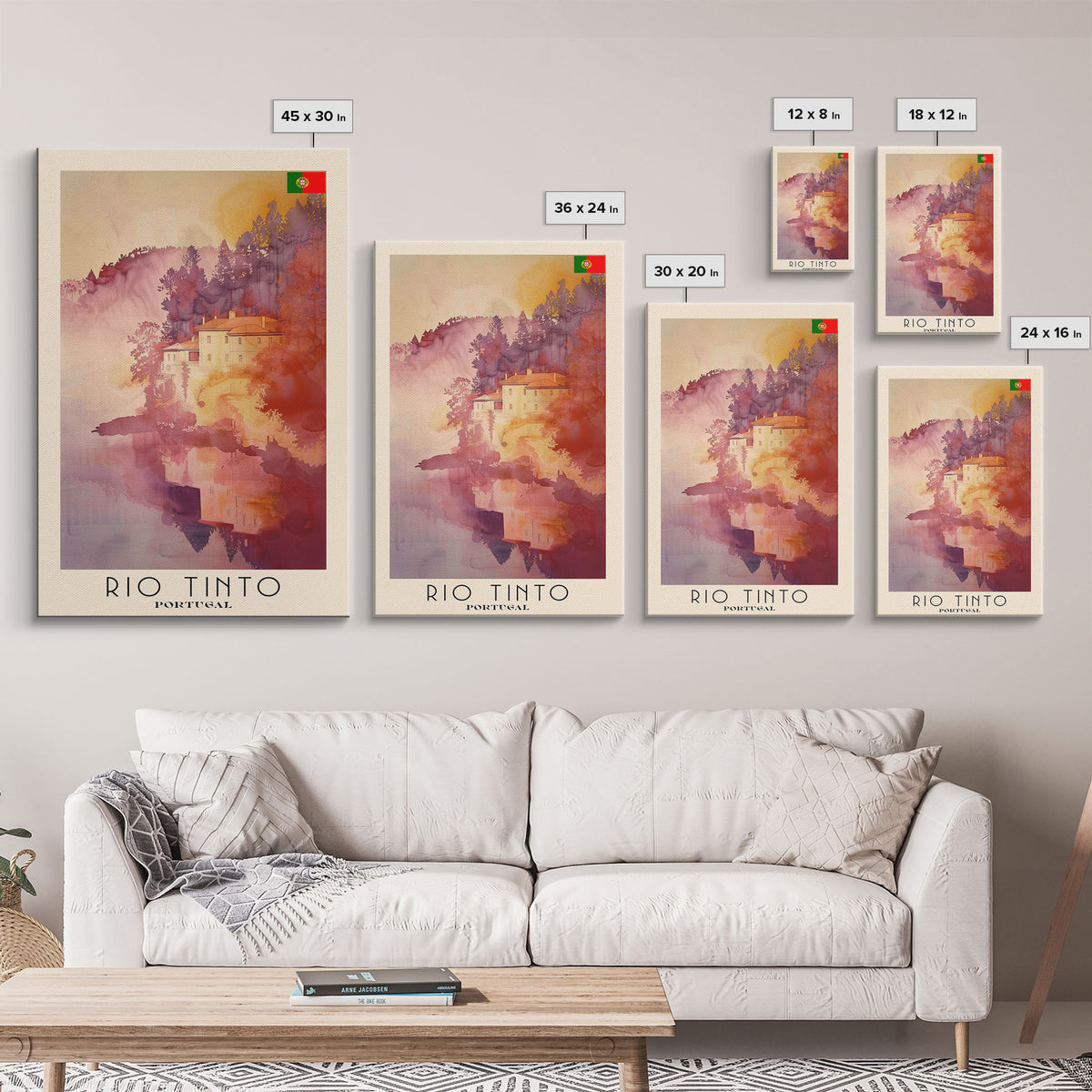 Rio Tinto Portugal Travel Poster Framed Canvas Print, Watercolor Painting, Scenic Wall Art, Home Decor, Portuguese Landscape, Artistic Decor