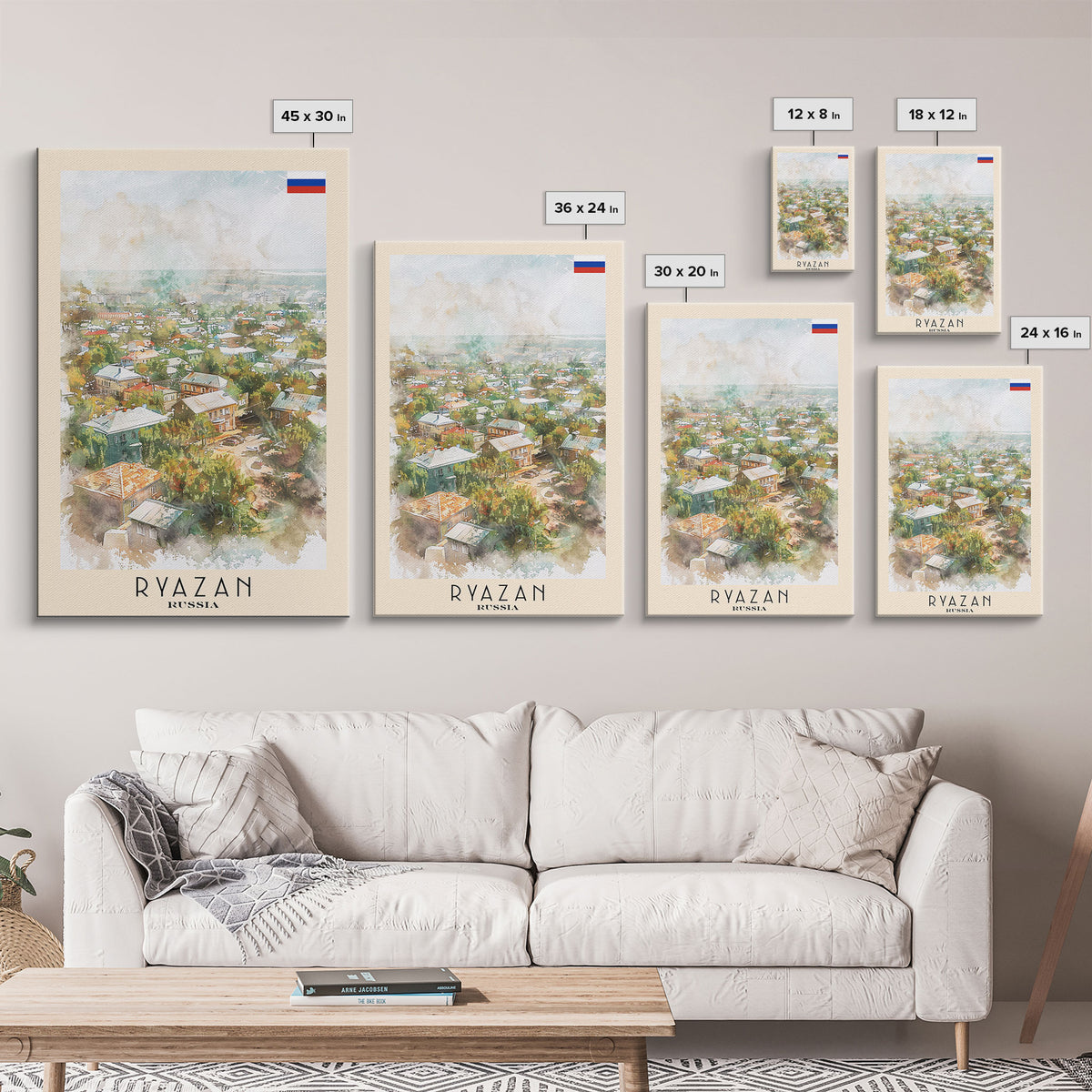 Ryazan Russia Travel Poster Framed Canvas Print, Watercolor Painting, Scenic Wall Art, Home Decor, Russian Cityscape, Modern Art