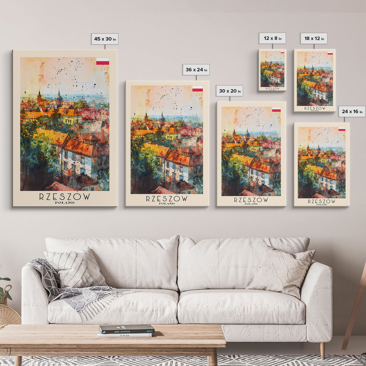 Rzeszow Poland Travel Poster Framed Canvas Print, Watercolor Painting, Urban Wall Art, Home Decor, Polish Cityscape, Classic Decor