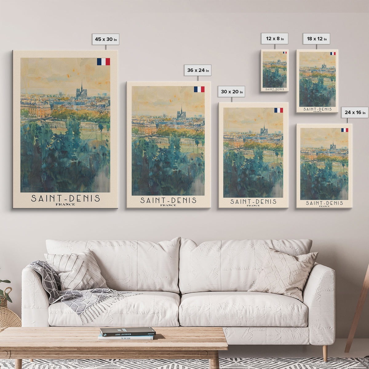 Saint Denis France Travel Poster Framed Canvas Print, Watercolor Painting, Historic Wall Art, Home Decor, French Cityscape, Vibrant Art