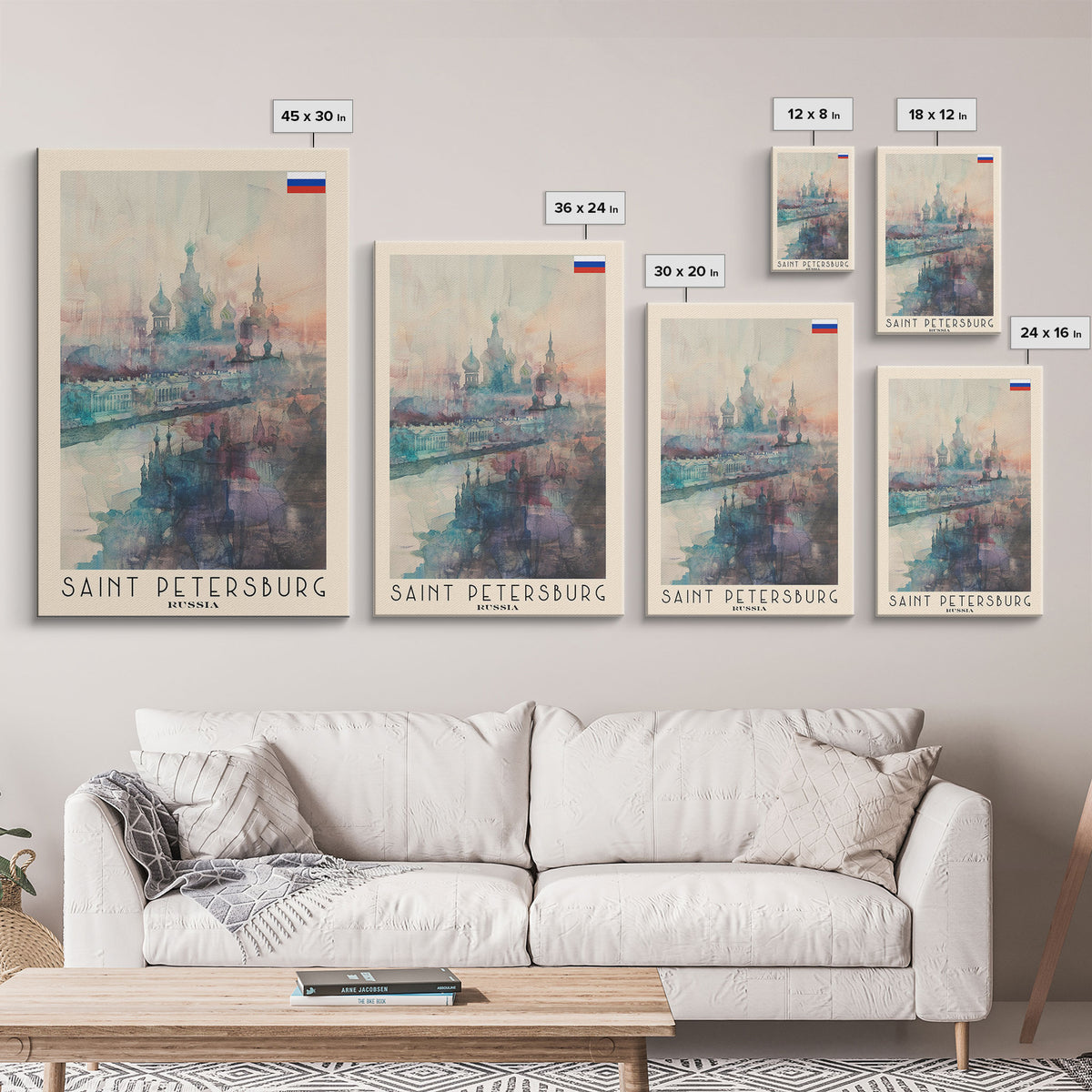 Saint Petersburg Russia Travel Poster Framed Canvas Print, Watercolor Painting, Historic Wall Art, Home Decor, Russian Architecture, Vibrant Art